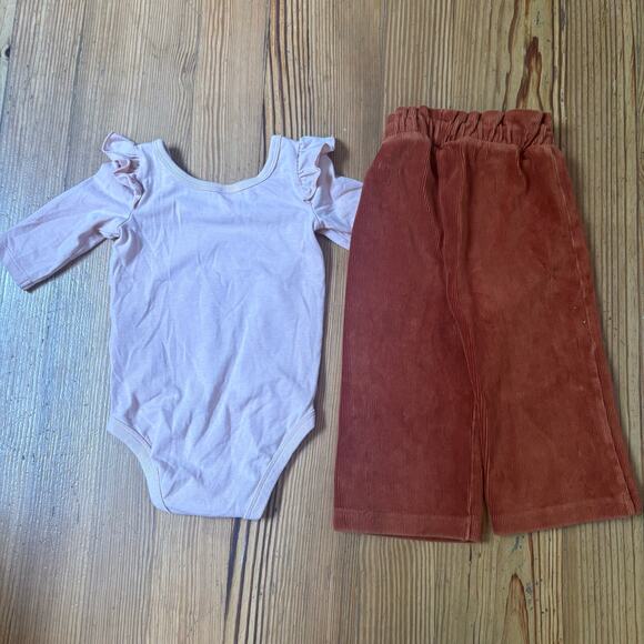 PL Baby long sleeve Babe bodysuit brown corduroy wide leg pant set SIZE  18M - Picture 5 of 5